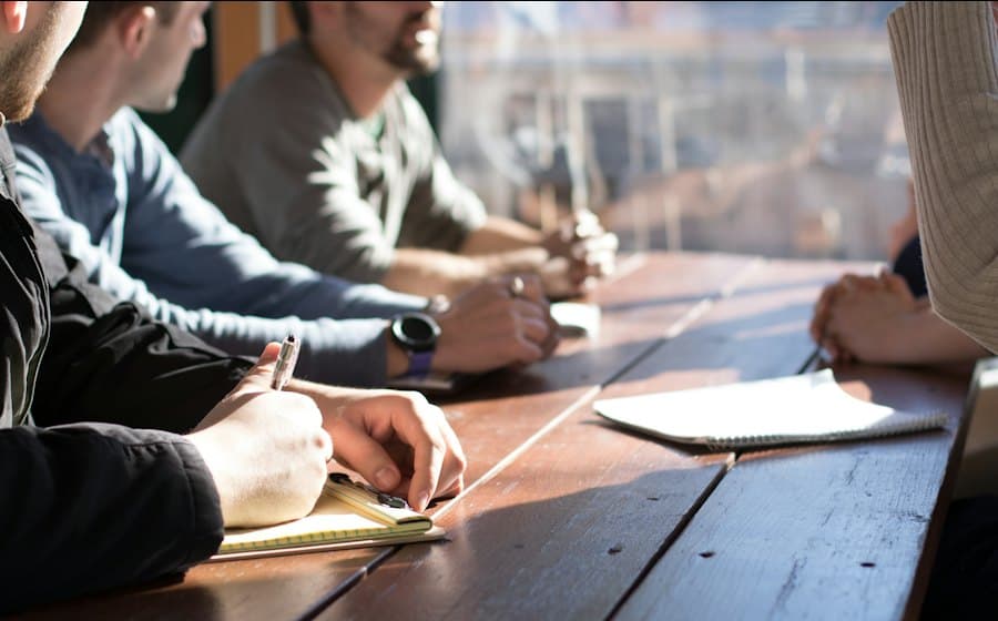 Case review meeting in a boardroom